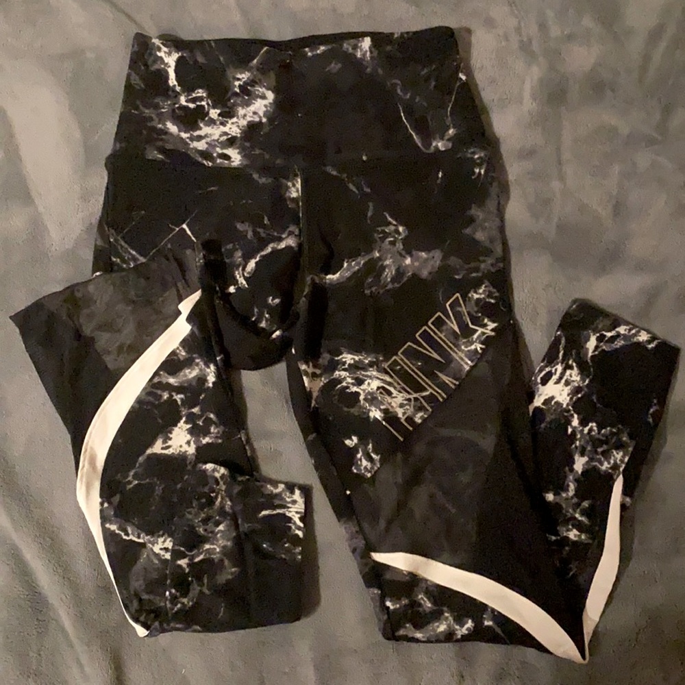 PINK Black Marble Leggings with breathable mesh